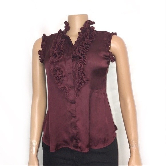 Converse One Star Peplum Top burgundy sleeveless ruffles standing collar size XS - Picture 4 of 11